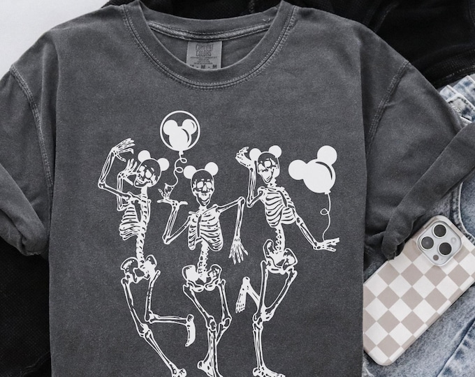 Comfort Colors Disney Halloween Party Dancing Skeleton Mickey Ears Shirt, Disneyland Family T-Shirt, Disneyland Halloween,Funny Skeleton Tee