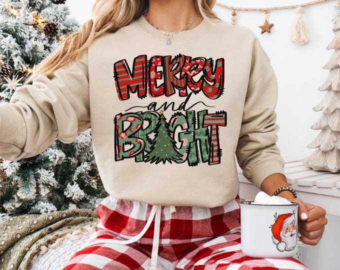 Merry and Bright Sweatshirt, Christmas shirt, Family Christmas Sweatshirt, Christmas Sweatshirts for Women, Merry Christmas Sweatshirt