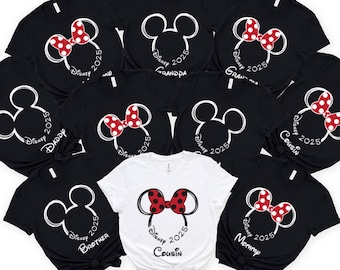 Camisetas Disney familiares a juego, camisetas personalizadas de viajes Disney, camisetas familiares con orejas de Mickey y Minnie Mouse, camisetas Disney con nombres personalizados, regalos