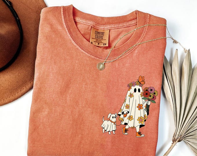 Comfort Colors® Сute Ghost Dog Shirt, Dog Lovers Halloween Gift, Halloween Dog Shirt, Spooky Season, Womens Halloween Shirt,Fall Graphic Tee
