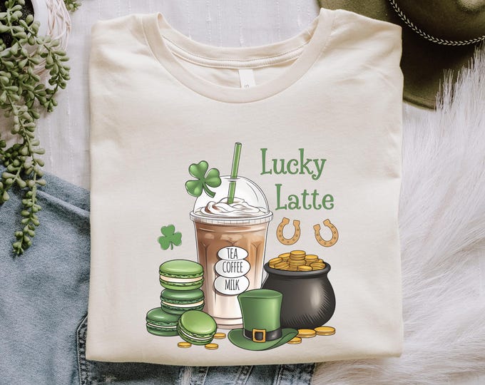 St Patricks Day Coffee Latte Shirt, Coffee Lover St Patricks Day Gift, Womens St Patricks Shirt, Lucky Shirt, Shamrock Shirt, Irish Day Gift