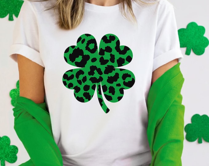 Leopard Shamrock Sweatshirt, St Patricks Day Sweatshirt, Shamrock Shirt, Clover Sweatshirt, St Pattys Gifts, Lucky Irish T-Shirt, Lucky Tee
