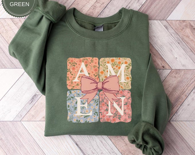 Amen Coquette Bow Sweatshirt, Christian Easter Shirt, Amen Varsity Shirt, Floral Spring Shirt, Jesus Easter T Shirt, Bible Verse Shirt