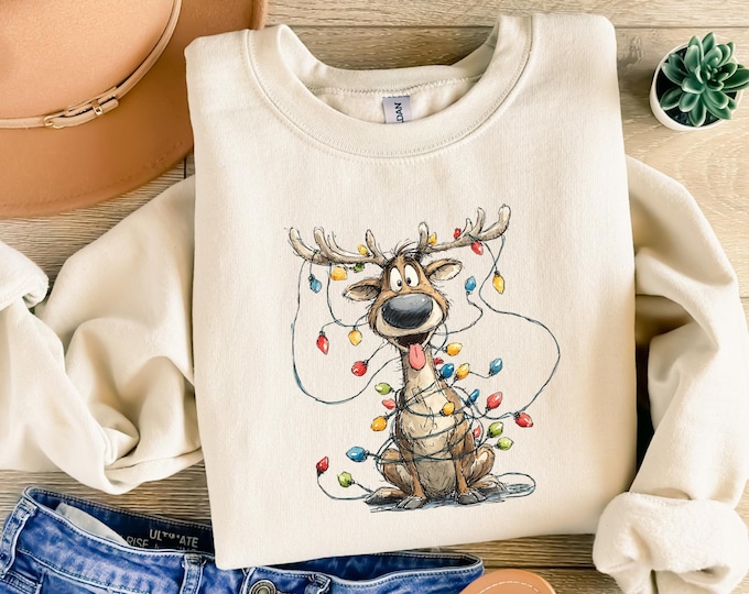 Vintage Reindeer Sweatshirt, Cute Christmas Sweatshirt, Retro Reindeer Sweatshirt,Merry Christmas Sweatshirt, Christmas Reindeer Sweatshirt