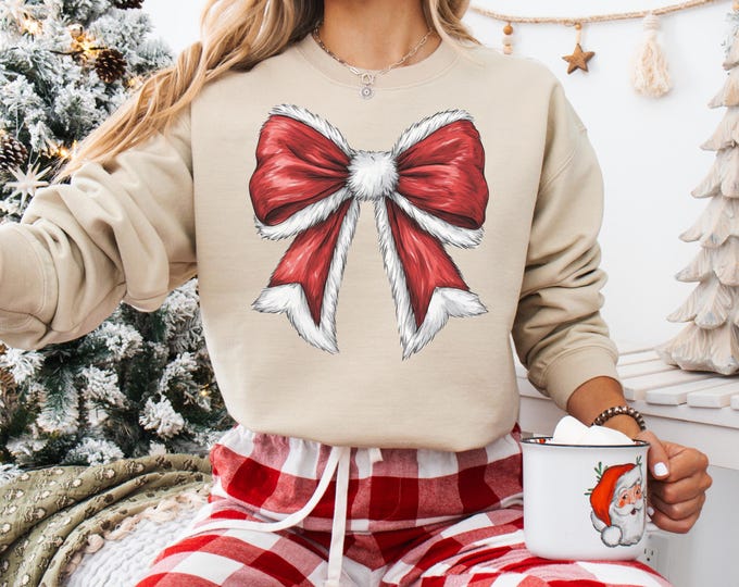 Christmas Bow Sweatshirt, Holiday Sweatshirt,Christmas Shirt,Funny Christmas Sweatshirt,Red Bow Christmas Shirt,Santa Claus Bow Shirt,xmas