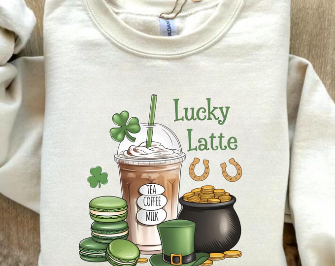 St Patricks Day Coffee Latte Shirt, Coffee Lover St Patricks Day Gift, Womens St Patricks Shirt, Lucky Shirt, Shamrock Shirt, Irish Day Gift