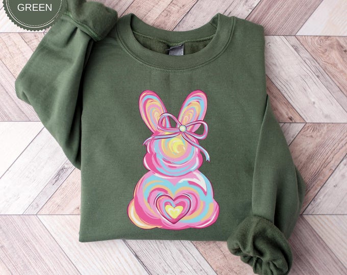 Brushstroke Bunny Easter Shirt, Bunny Coquette Bow T Shirt, Pink bunny easter Shirt, retro easter Shirt, Girls easter Shirt