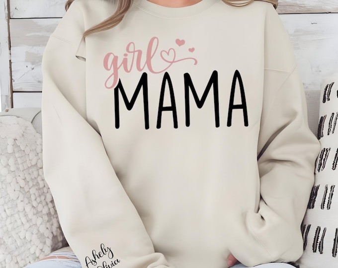 Personalized Girl Mama Sweatshirt, Custom Mom Of Girls Hoodie, Christmas Gifts Baby Announcement Momma Clothing, Cute Birthday Mommy Gifts