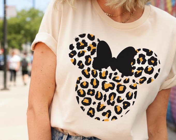 Leopard Print Minnie Mouse Shirt, Cute Disney Mom Shirt, Leopard Minnie Ear Shirt, Leopard Women Shirt, Disney Family Vacation Shirts,