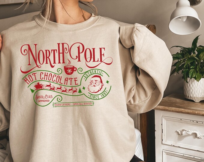 North Pole Sweatshirt, North Pole Christmas Shirt, Christmas Shirt,Santa Shirt,Reindeer Shirt,Hot Chocolate Shirt,Christmas Gift,Santa Claus