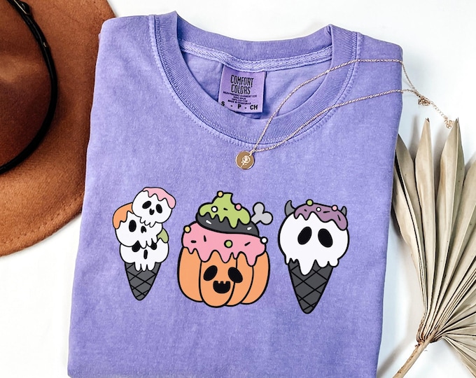 Comfort Colors® Summerween Ice Cream Shirt, Summer Halloween Shirt, Cute Halloween Beach Shirt, Cute Summer Shirt, Spooky Season Shirt,