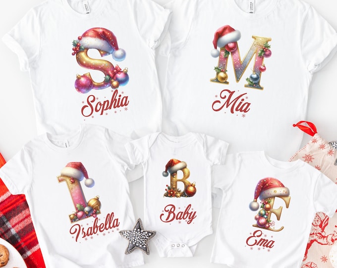 Family Christmas Name Shirt,Monogrammed Family Christmas Shirt,Personalized Christmas Family T-Shirt,Custom Shirt With Name,Matching Family