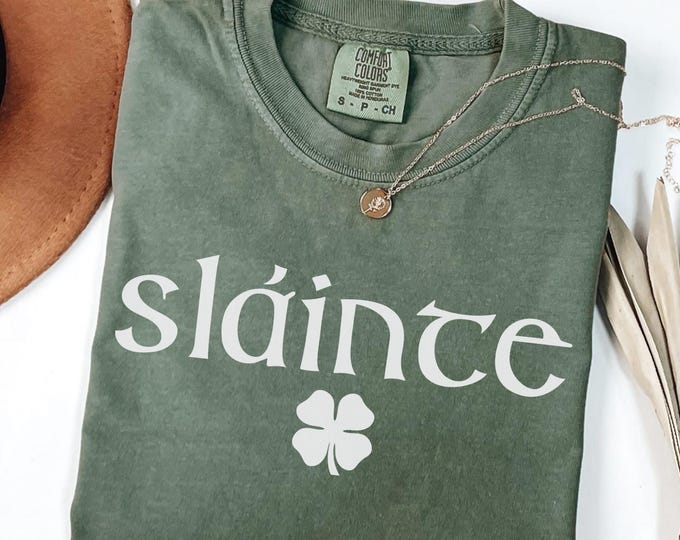 Comfort Colors® Slainte Shirt, St Patricks Day Shirt, Womens Lucky Shamrock TShirt, Cute Patricks Day Tee, Funny Irish Shirts