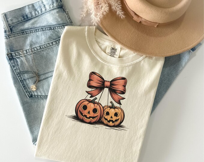 Pumpkin Cherries Autumn Girly Shirt, Halloween Pumpkin T Shirt, Fall pumpkin Shirt, Pumpkin Cheeries Coquette Shirt, Fall Girly Shirt