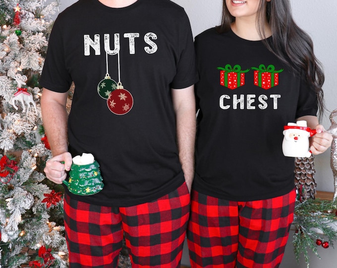 Chest And Nuts Couples Christmas T-Shirt, Funny Christmas Shirt, Couples Christmas Sweatshirts, Christmas Humor, Holiday Tee, Funny Saying