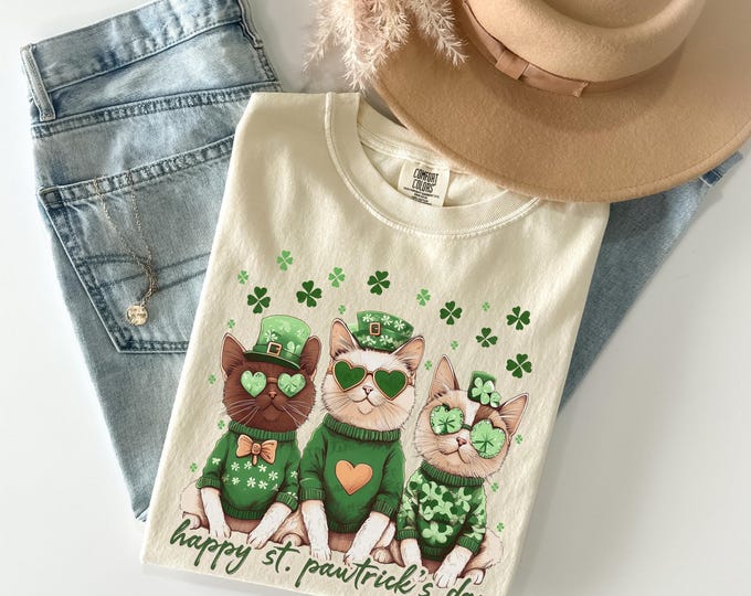 Comfort Colors Cats St Patrick's Day Shirt, Cute Lucky Cat Shirt, Funny St Patricks Cat Shirt, Retro Irish Cats Shirt, Holiday Cats Shirt