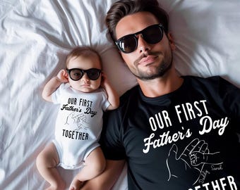 Unser erstes Vatertags-Shirt, das erste Mal Papa Geschenk, passender Vater und Kind T-Shirt, individuelles Vatertags-T-Shirt, neues Papa Sweatshirt