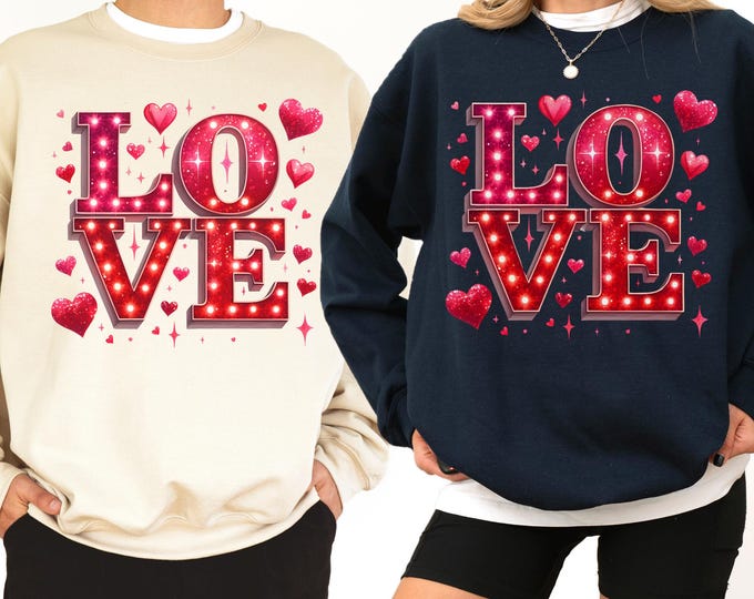 Love Sweatshirt, Heart Sweatshirt, Couple Sweatshirt, Valentines Day Gift Shirt, Heart Love Hoodie, Gift For Her, Women's Sweatshirt
