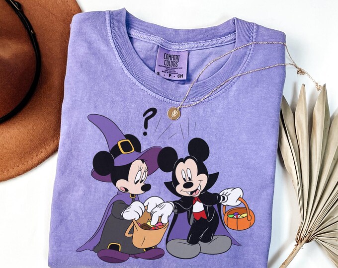 Comfort Colors® Retro Mickey Minnie Halloween Couple Shirts, Mickey Ghost Shirt, Minnie Ghost Shirt, Spooky Season Shirt, Disney Halloween