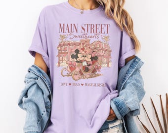 Comfort Colors Disney Main Street Shirt, Mickey & Minnie Valentine Tee, Disney Sweethearts Couple, Disney Valentine Couple Main Street Shirt