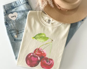 Camiseta vintage de cerezas, camiseta de cerezas, camiseta de frutas, camiseta de verano, regalo para amantes de la comida, foodie, regalo para amantes de las cerezas, camiseta retro de cerezas, camiseta de cerezas