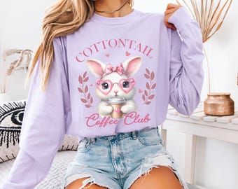 Camiseta de Pascua Comfort Colors® con café, camiseta de conejito de Pascua, divertida camiseta de Pascua, regalo de Pascua, camiseta de Pascua, bonita camiseta de Pascua, sudadera de Pascua