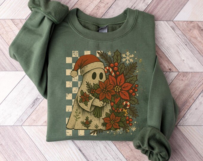 Christmas Ghost T-shirt, Santa Claus Ghost Shirt, Floral Xmas Ghost Shirts, Funny Christmas Shirt Gift, Xmas Holiday Shirt