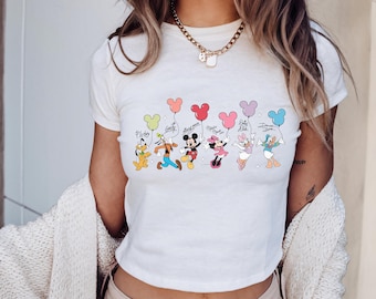 Retro Mickey and Friends Signatures Baby Tee Shirt, Magical Shirt, Disney Characters Tee, Disney Balloon Tee, Mickey & Co Gift, Disney Tee
