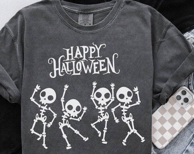 Comfort Colors® Dancing Skeleton Shirt, Halloween Shirt, Halloween Costume, Pumpkin Shirt, Retro Halloween Shirt,Happy Halloween Shirt,