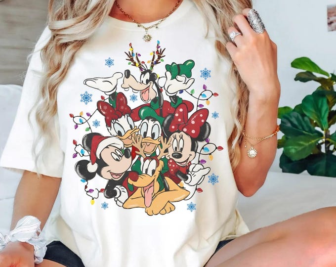 Vintage Mickey And Friends Christmas Shirt, Disney Christmas Shirt, Mickey Holiday Lights Shirt, Disney Family Matching Christmas Shirt