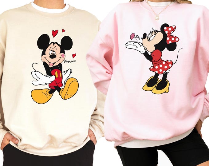 Valentines Day Mouse Couple Sweatshirt – Magical Land Valentine Shirt, Matching Disneyland Crewneck, Anniversary Sweater, Honeymoon Shirts