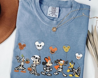 Disney Halloween Shirt, Halloween Matching Shirt, Disney Mickey and Friends Characters Halloween Balloons Tee, Disney Halloween Skeleton Tee