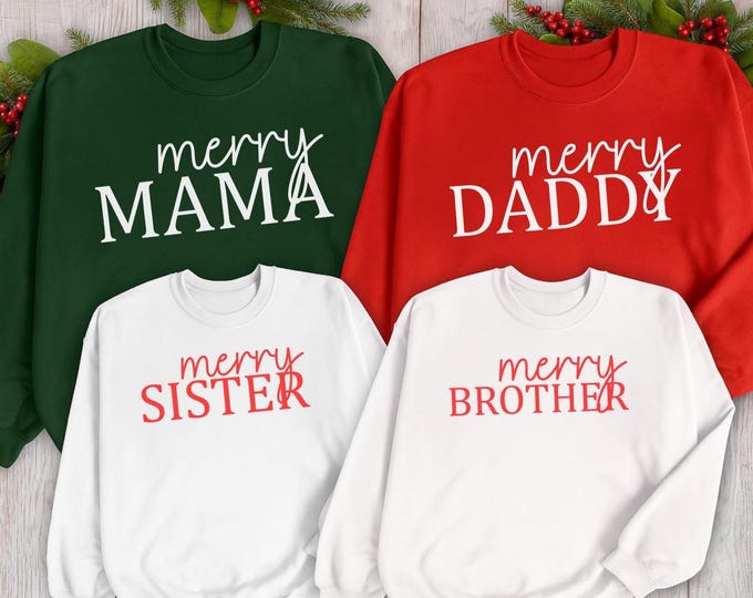 Merry Family Sweatshirts, Mommy and Me Christmas Shirt, Matching Christmas Sweaters, Christmas Outfit, Matching Christmas Sweatshirts