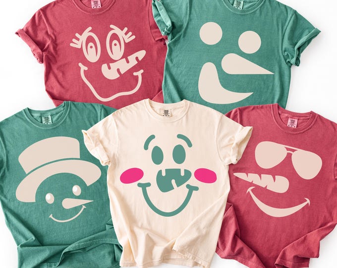 Family Christmas Pajama Shirts, Snowman Face Matching Holiday Pajamas for Family, Christmas PJs, Family Christmas TShirts, Christmas Crew