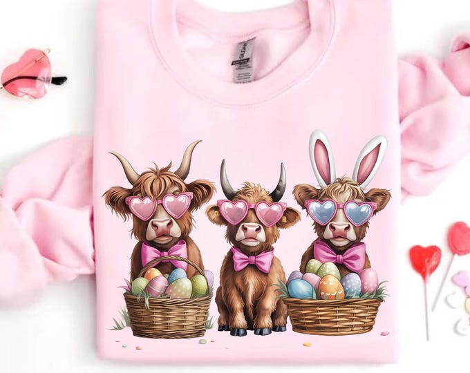 Highland Cow Easter Sweatshirt, Easter Heifer Shirt, Festive Spring Outfit, Easter Cow Lover Sweatshirt, Western Country Sweater