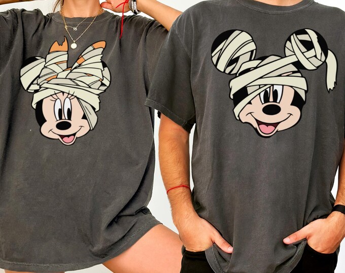Comfort Colors® Retro Mickey Minnie Halloween Couple Shirts, Mickey Ghost Shirt, Minnie Ghost Shirt, Spooky Season Shirt, Disney Halloween