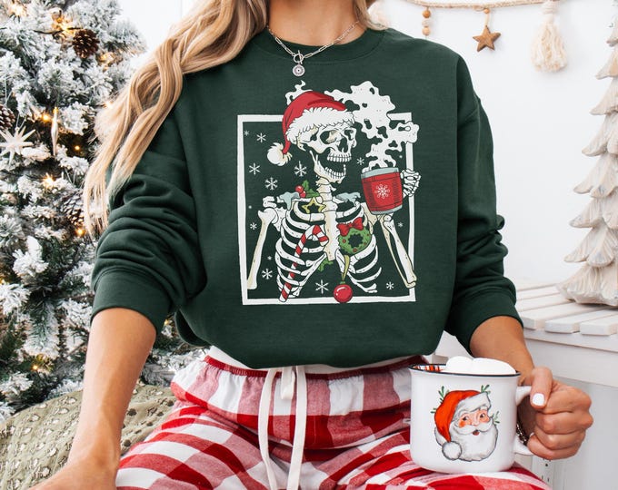 Dead Inside Skeleton Christmas Sweatshirt Coffee Lover Christmas Gift Fall Sweater Sarcastic Christmas Coffee Shirt Merry Christmas Shirt