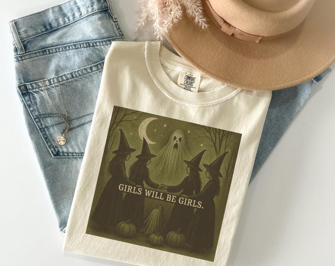 Vintage Girls Will Be Girls Witch tshirt, Funny Witch Sweatshirt, Vintage Halloween Women Shirt, Witchy Vibes Sweatshirt,Longsleeve