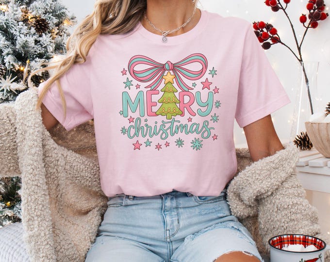 Merry Christmas Bow Shirt, Christmas Coquette Bow Shirt, Christmas Shirt, Merry Christmas Shirt Christmas Sweatshirt, Trendy Christmas Shirt