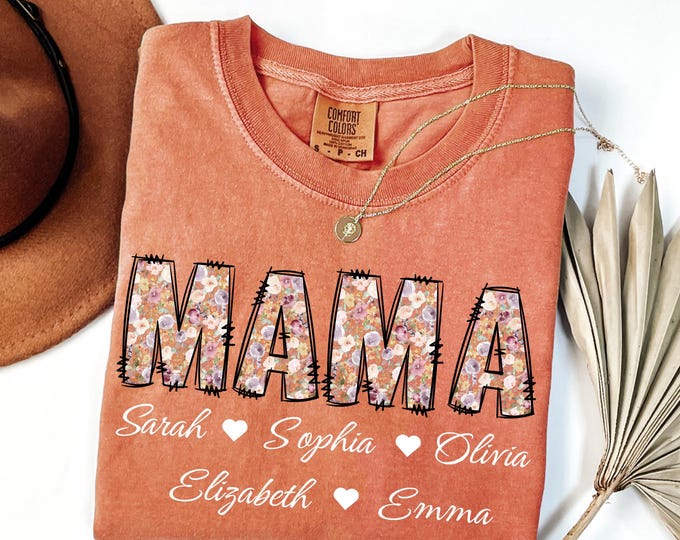 Comfort Colors Mama Shirt Personalized Mama Shirt Floral Mama Shirt with Children Names Mama Tee Custom Mama Gift for Mama Christmas Gifts