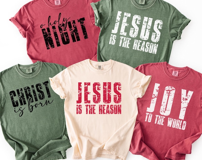 Comfort Colors® Christian Christmas Shirts, Custom Matching Religious Christmas T-Shirts, Jesus Christmas Tee, Personalized Christian Shirt