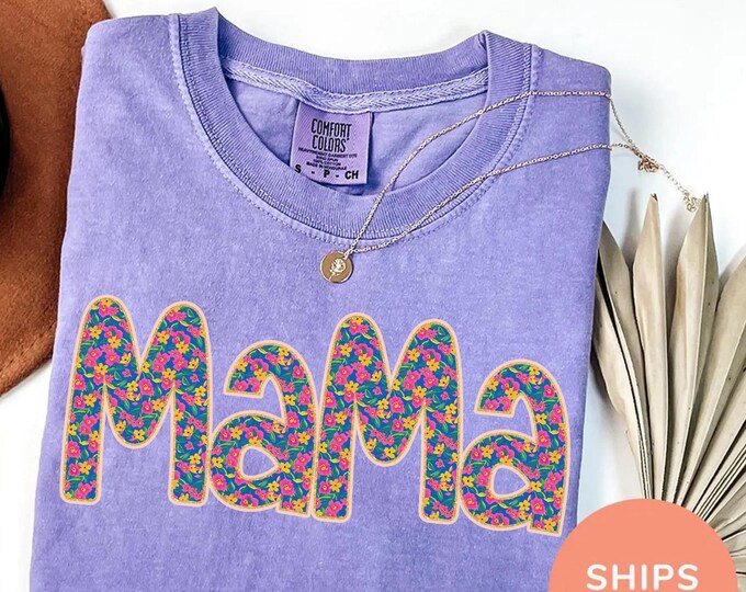 Comfort Colors® Mama Shirt, Floral Mom Spring Tee, Trendy Mom Tshirt, Women's Flower Mama Shirt, Spring Pregnancy Reveal Christmas Gift