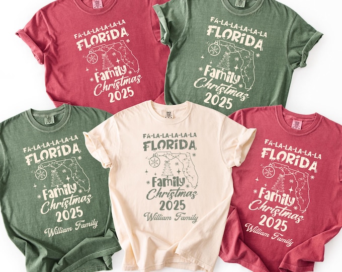 Comfort Colors® Florida Family Christmas T-Shirt, Holiday Group Gift, Retro Family Matching Shirt, Christmas Squad Tee, Family Christmas Tee