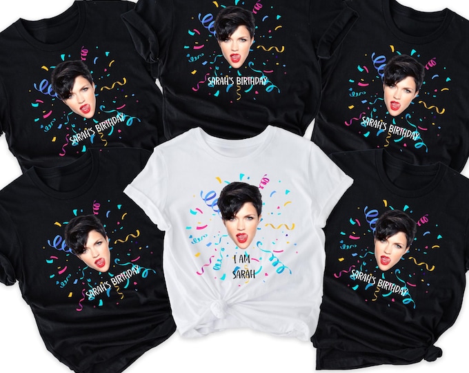 Custom Birthday Shirt with Face and Name, Funny Birthday Party Shirt for Her, Personalized Celebration Tee, Name Birthday Group T-Shirt