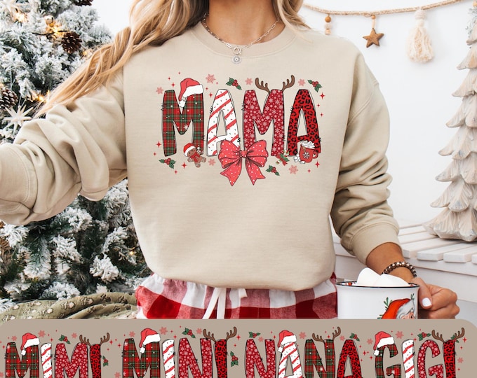 Christmas Mama Sweatshirt, Custom Christmas Mama Shirt, Coquette Bow Christmas Mama , Christmas Mama Claus Sweater, Christmas Mom Gift