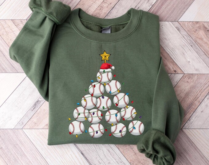 Christmas Baseball Tree Shirt, Baseball Xmas Tree Sweatshirt, Baseball Team Shirt, Baseball Lover Xmas Shirt, Baseball Player Xmas Shirt