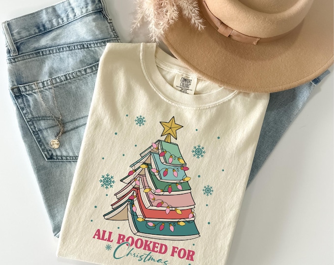 All Booked For Christmas Shirt Gift for Librarian,Bookworm Christmas Sweater,Christmas Book Tree Sweatshirt,Book Lovers Christmas Sweatshirt