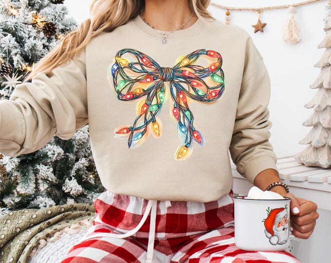 Christmas Lights Coquette Bow Sweatshirt, Christmas Shirt, Christmas Light Sweatshirt, Funny Christmas Sweatshirt , Christmas 2025 gift