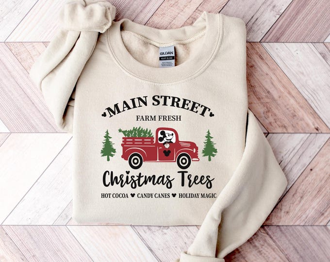 Retro Mickey Minnie Main Street Sleigh Rides Sweatshirt, Disney Christmas Sweatshirt, Mickey Minnie Christmas Sweatshirt