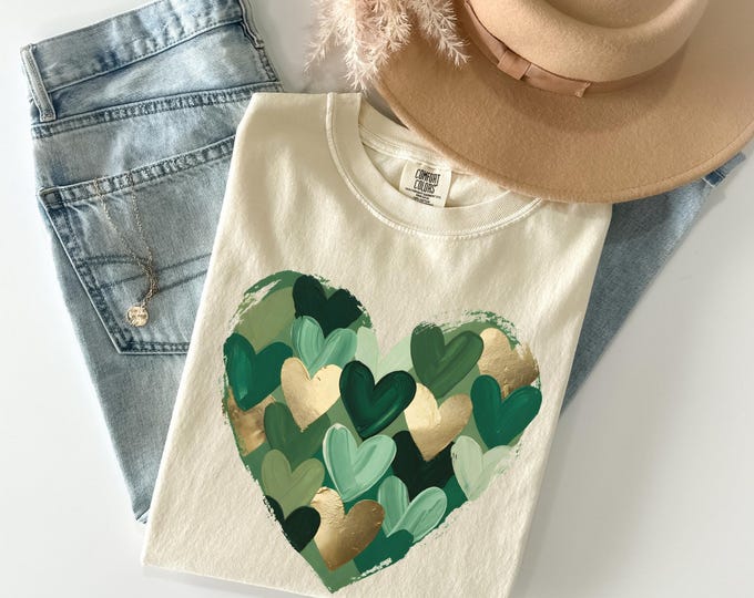 Comfort Colors® St Patrick's Day Heart Shirt, Hand Painted Heart Shirt, Shamrock Shirt, Lucky Day Shirt, Irish Shirt, Patrick's Day Gifts